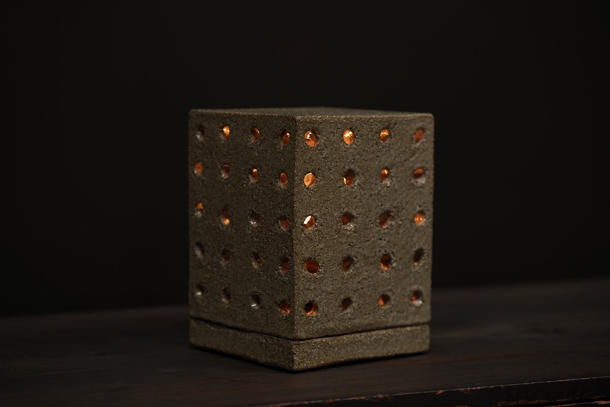 Small Perforated Ceramic Lamp, Lichen