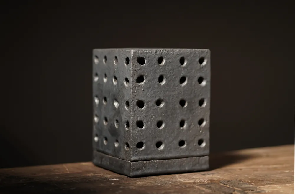 Small Perforated Ceramic Lamp, Charcoal