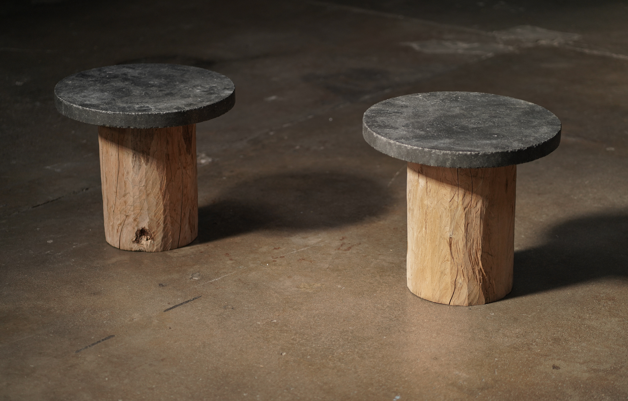 Stone & Wood Side Table, Round