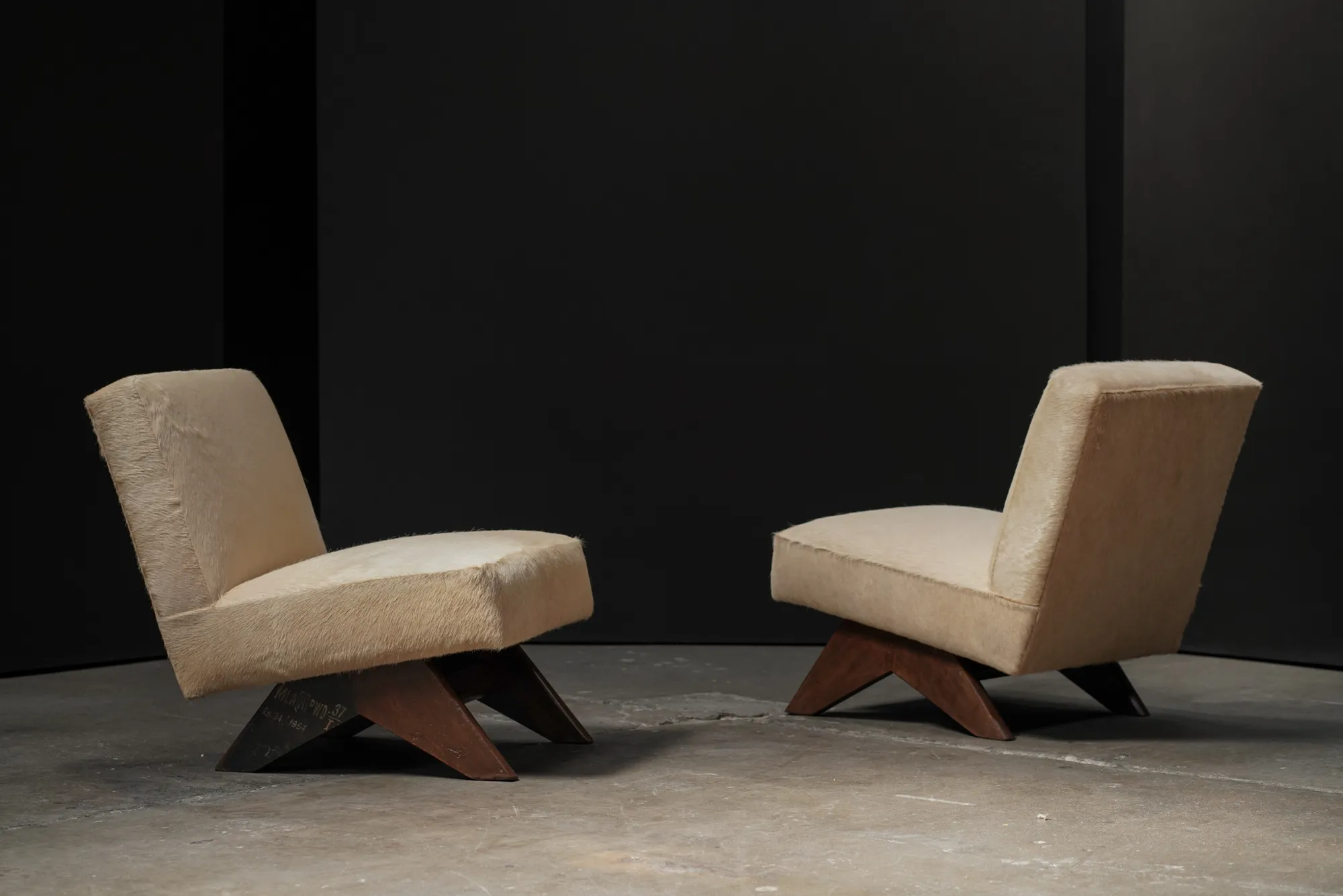 Pierre Jeanneret Fireside Chairs, Taupe - Pair