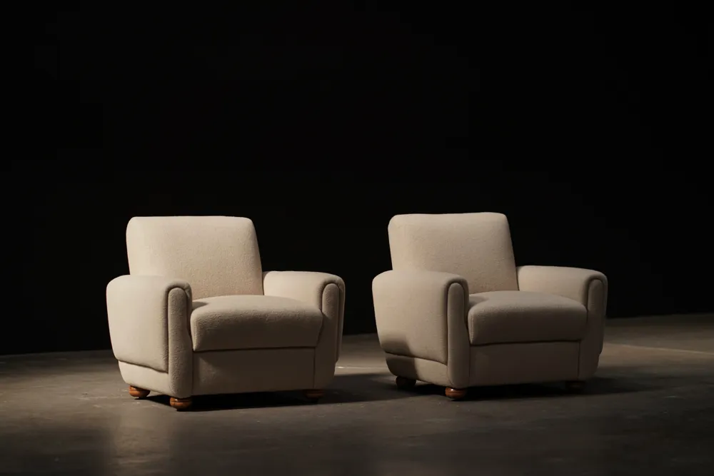 Pair of Lounge Chairs in Wool