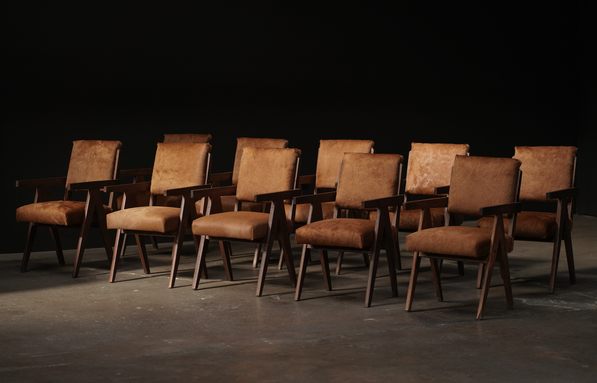 Pierre Jeanneret Dining Arm Chairs, Set of 10