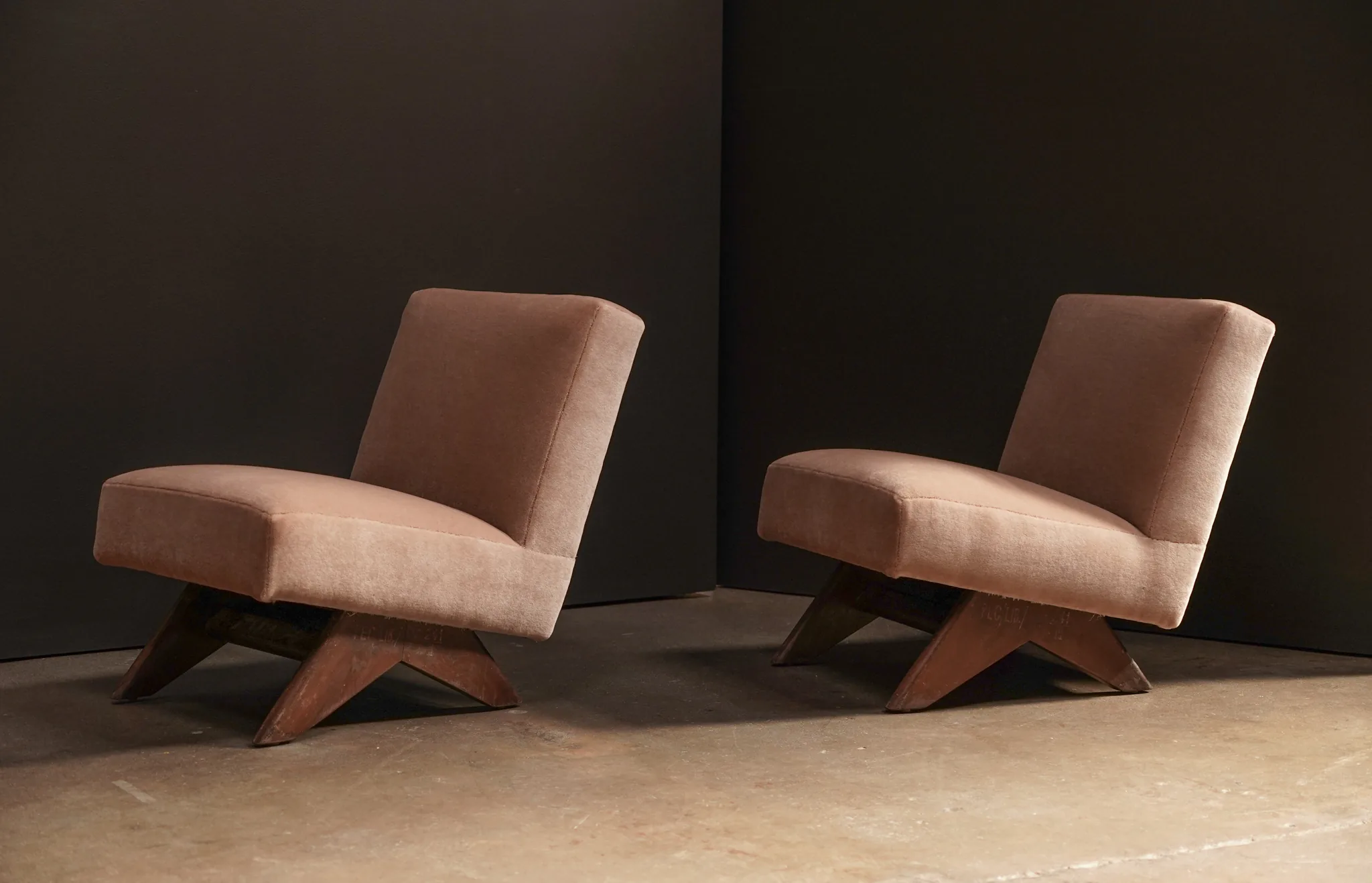 Pierre Jeanneret Fireside Chairs, Pair - Mohair