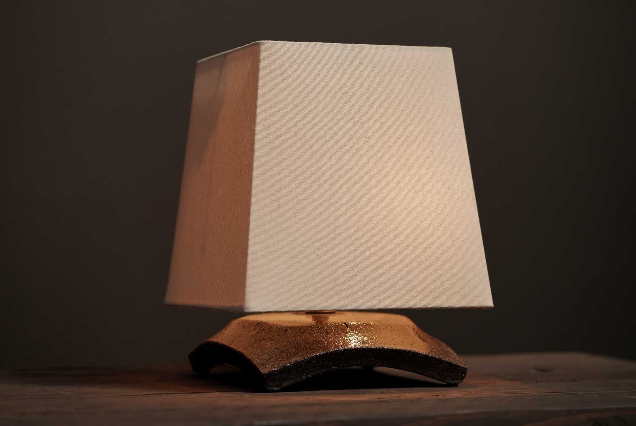 Small Square Curved Slab Lamp, Peat	