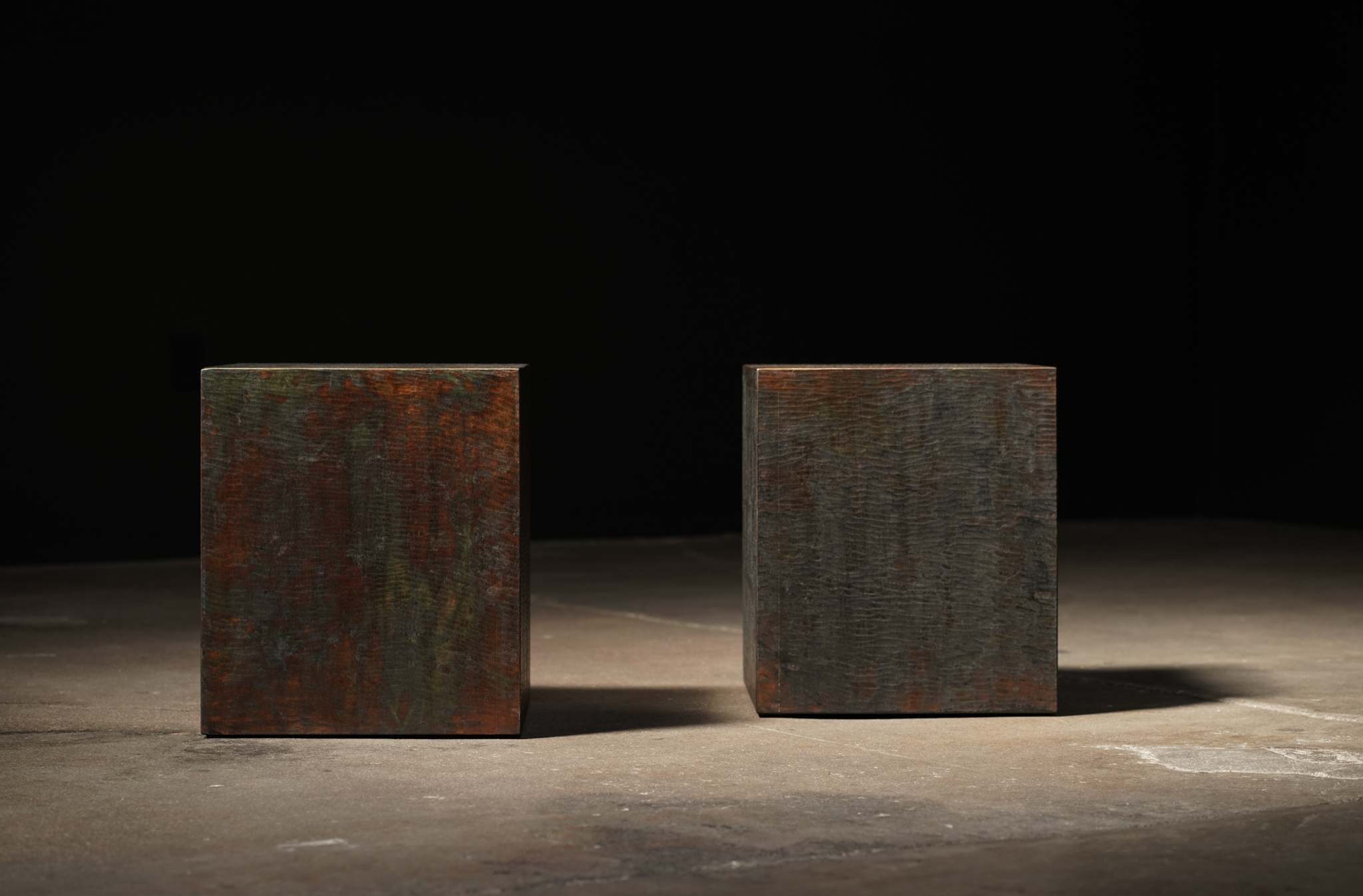 Chiseled Side Table with Patina