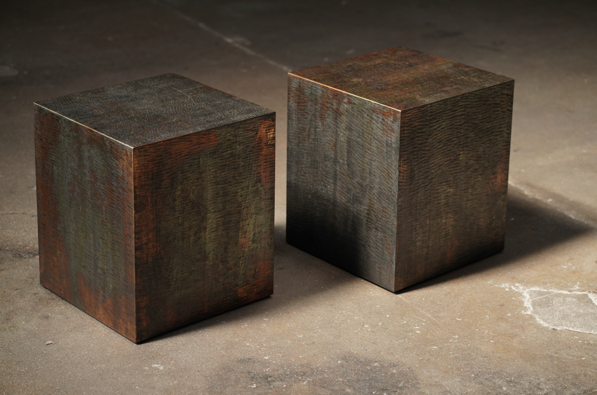 Chiseled Side Table with Patina