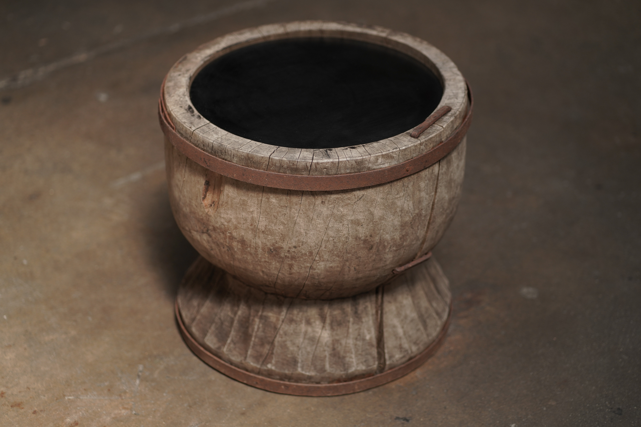 Carved Side Table with Metal Detail