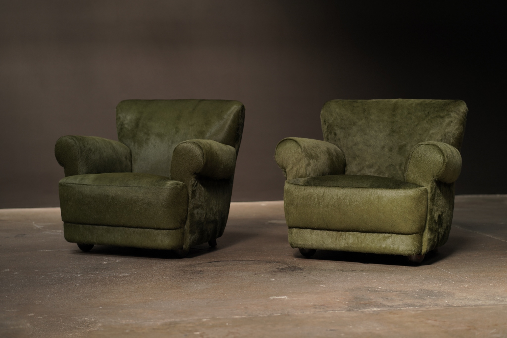 Pair Hair Hide Lounge Chairs, Forest