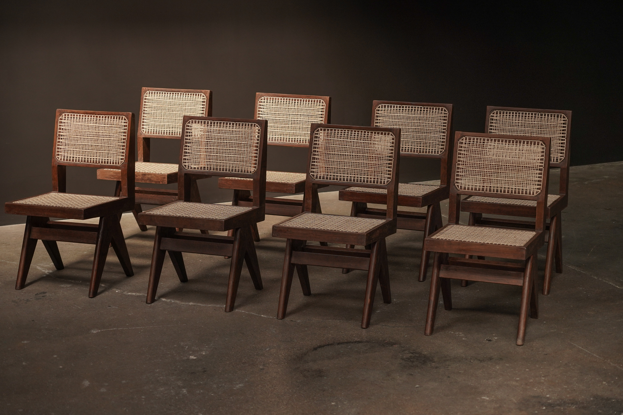 Pierre Jeanneret Cane Dining Chairs, Set of 8