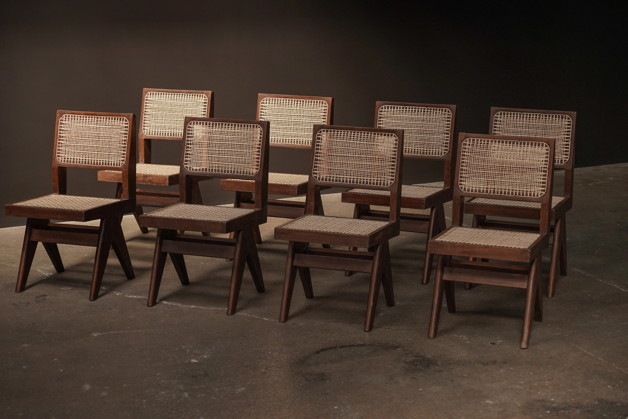 Pierre Jeanneret Cane Dining Chairs, Set of 8