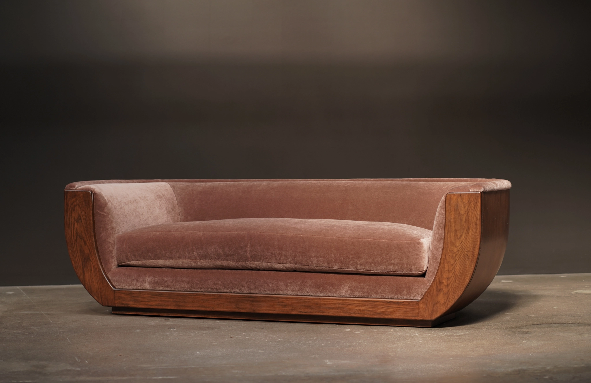 Nido Sofa in Mohair, Walnut Finish, by Studio Balestra