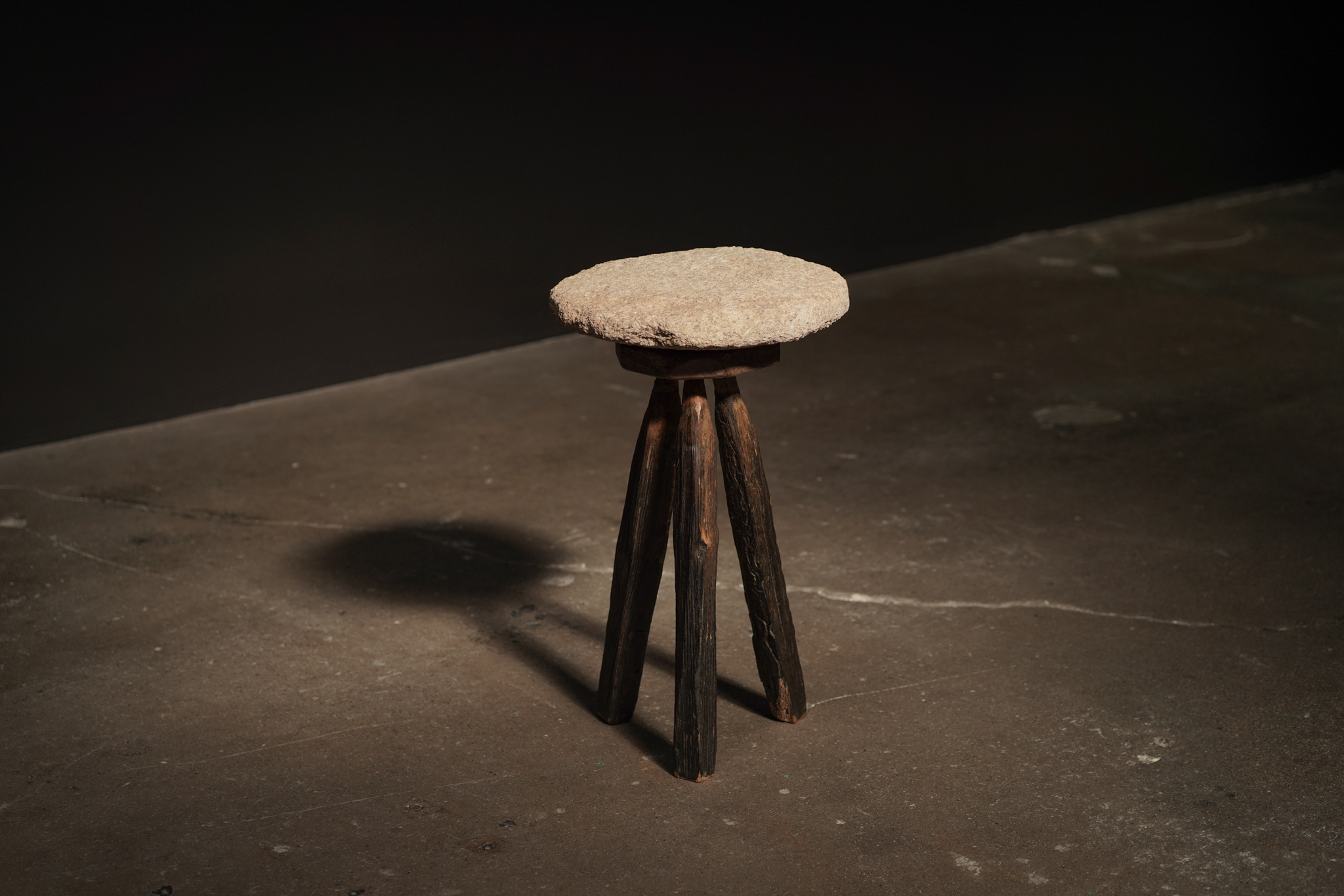 Stone and Wood Tripod Table