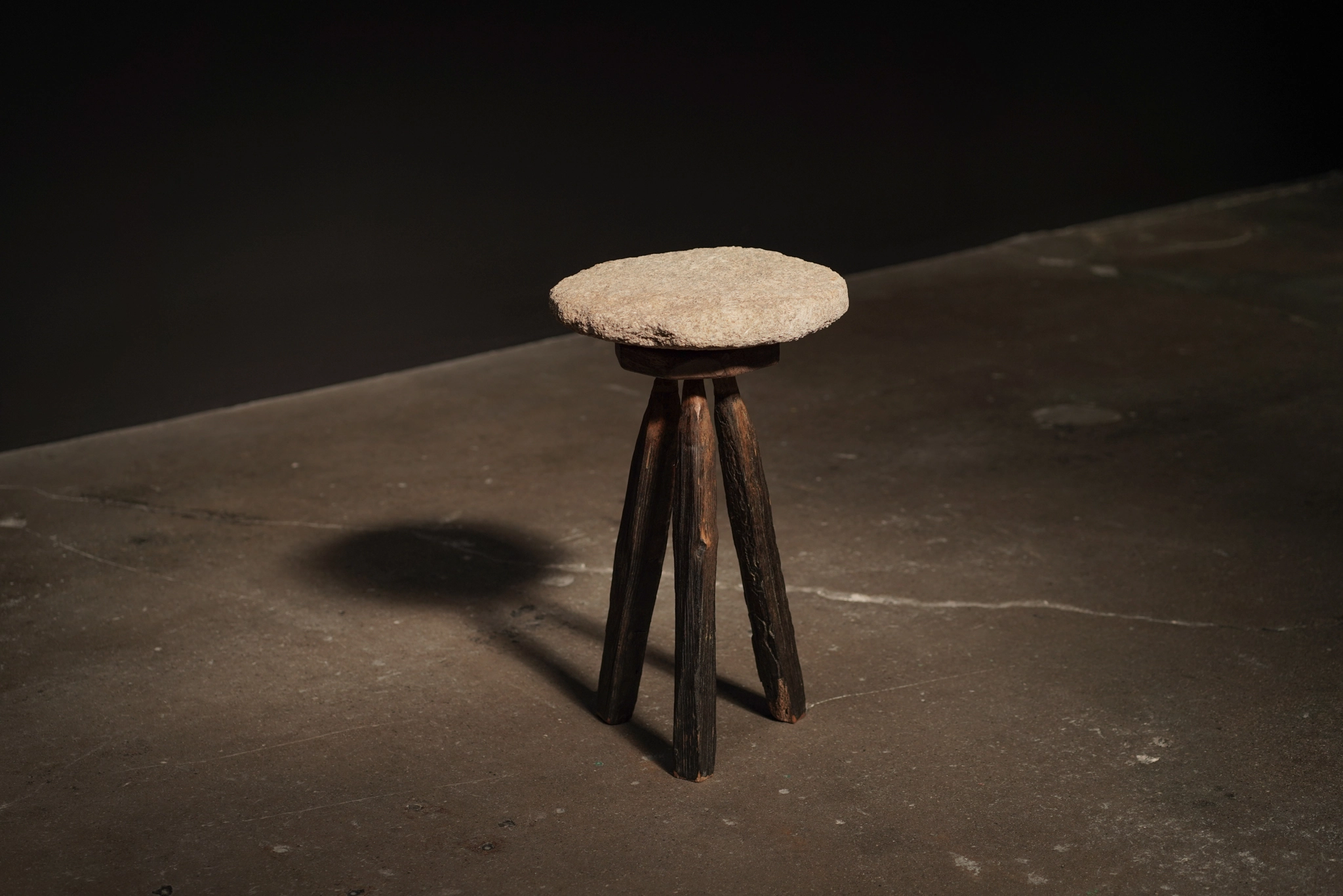 Stone and Wood Tripod Table