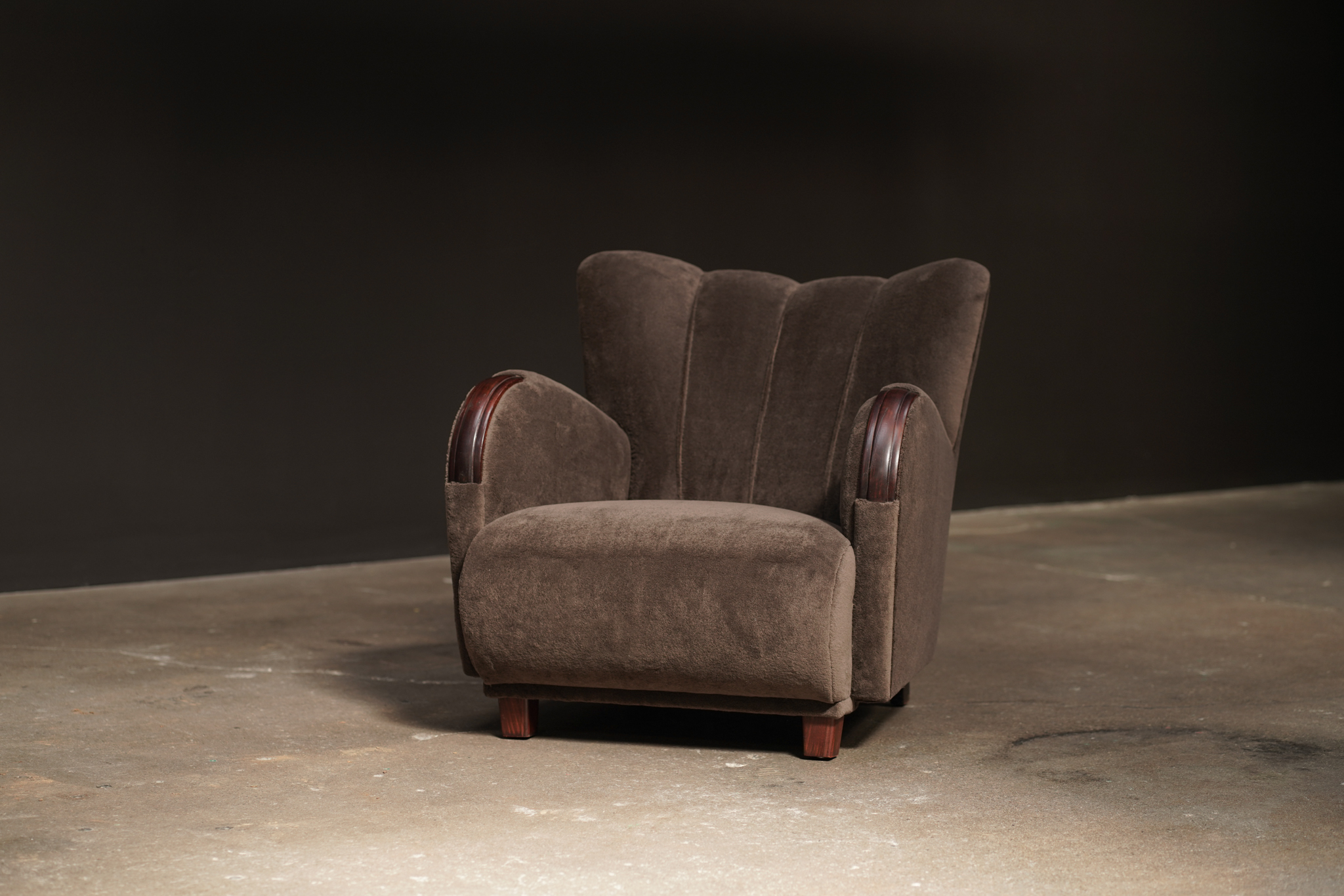 Wood Arm Detail Lounge Chair, Wool