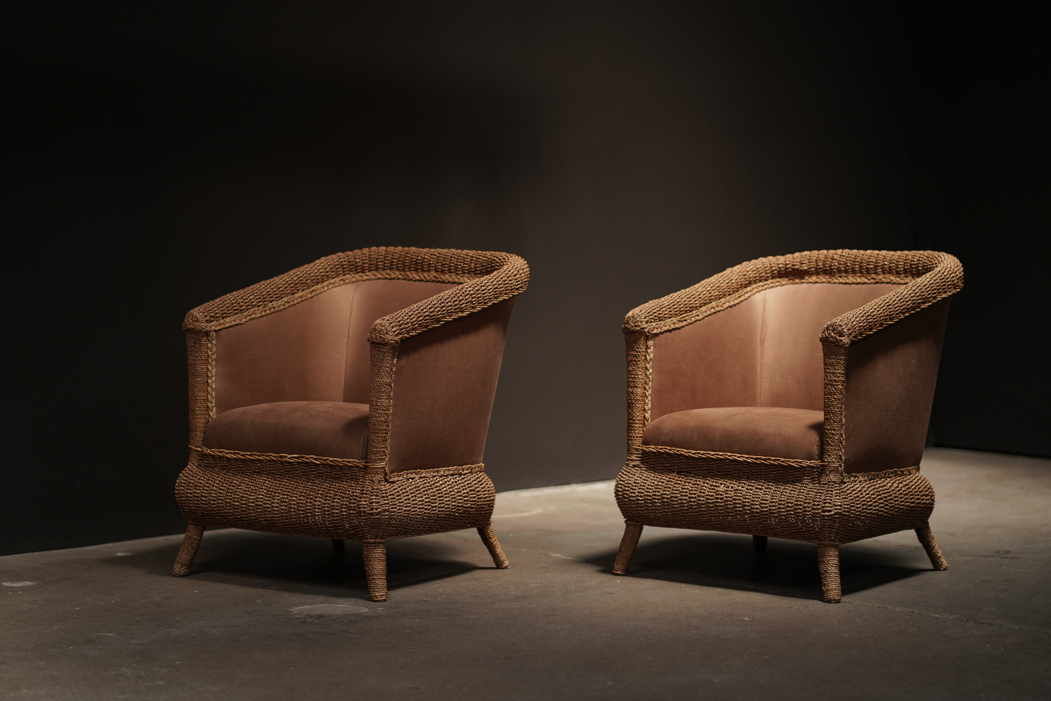 Pair Wicker Lounge Chairs