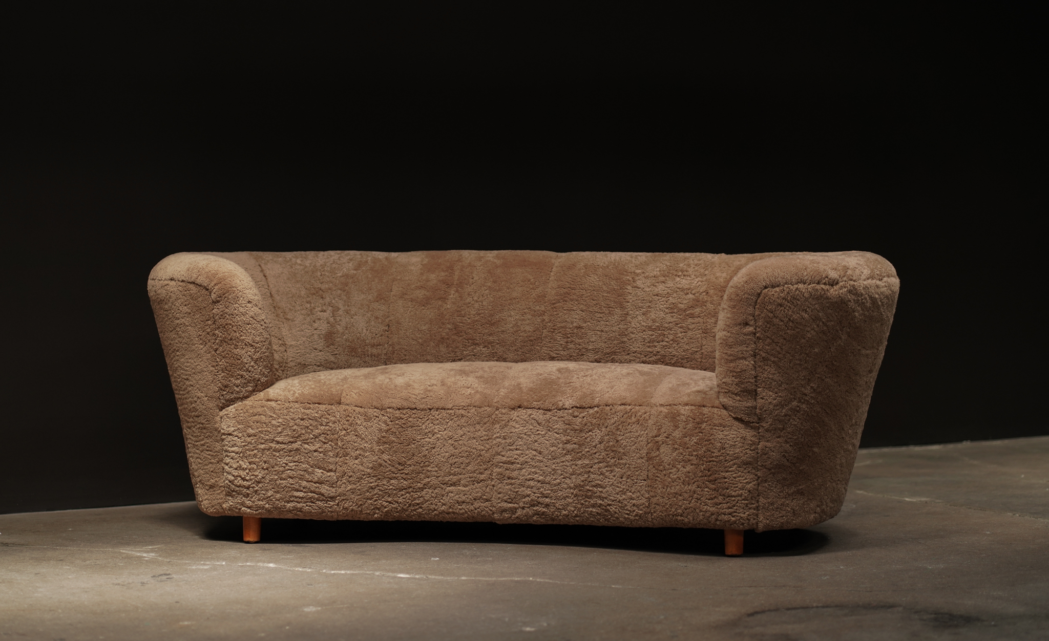 Danish Curved Sofa, Camel Shearling