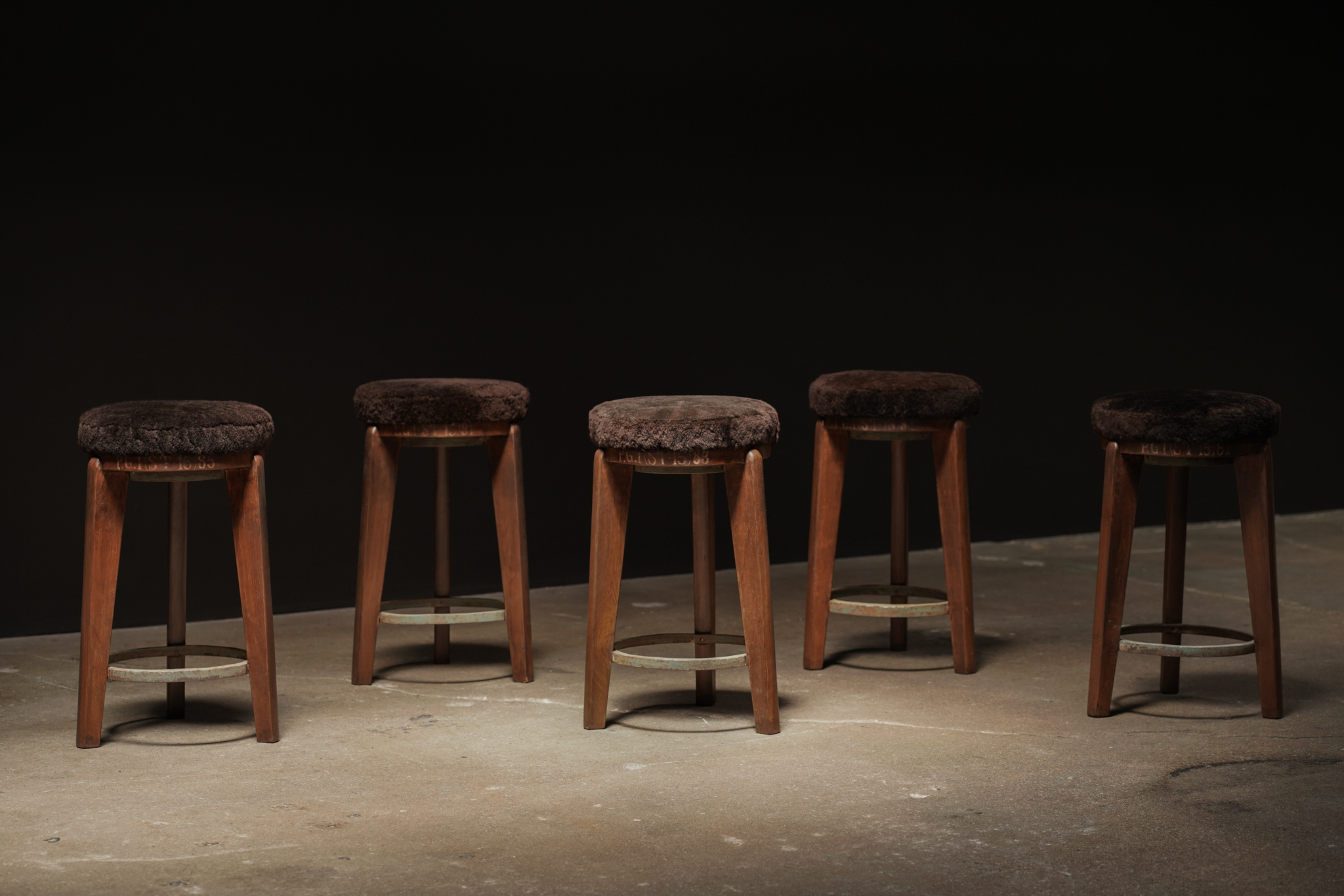 Pierre Jeanneret Stool, Shearling 