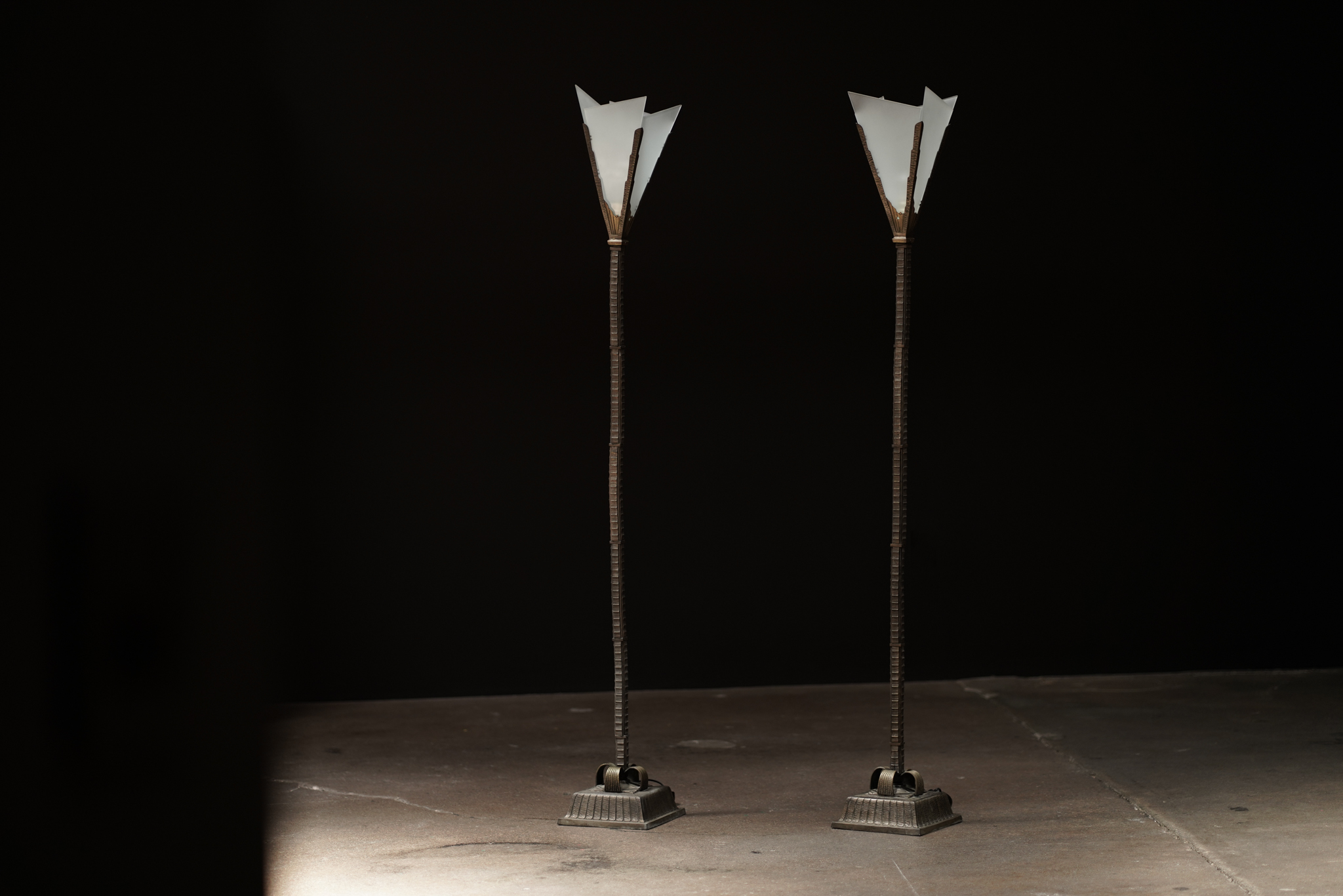 Torchiere Art Deco Floor Lamp, Pair