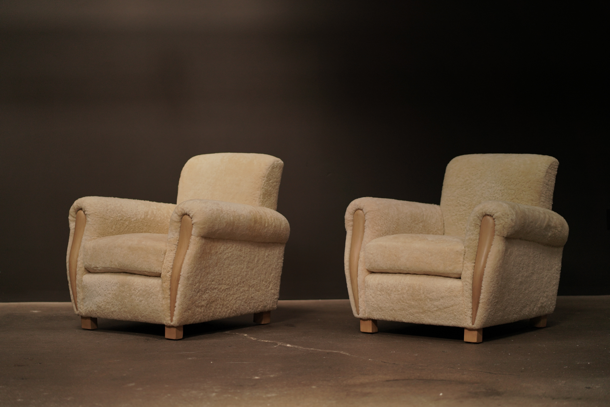Pair of Shearling Deco Lounge Chairs