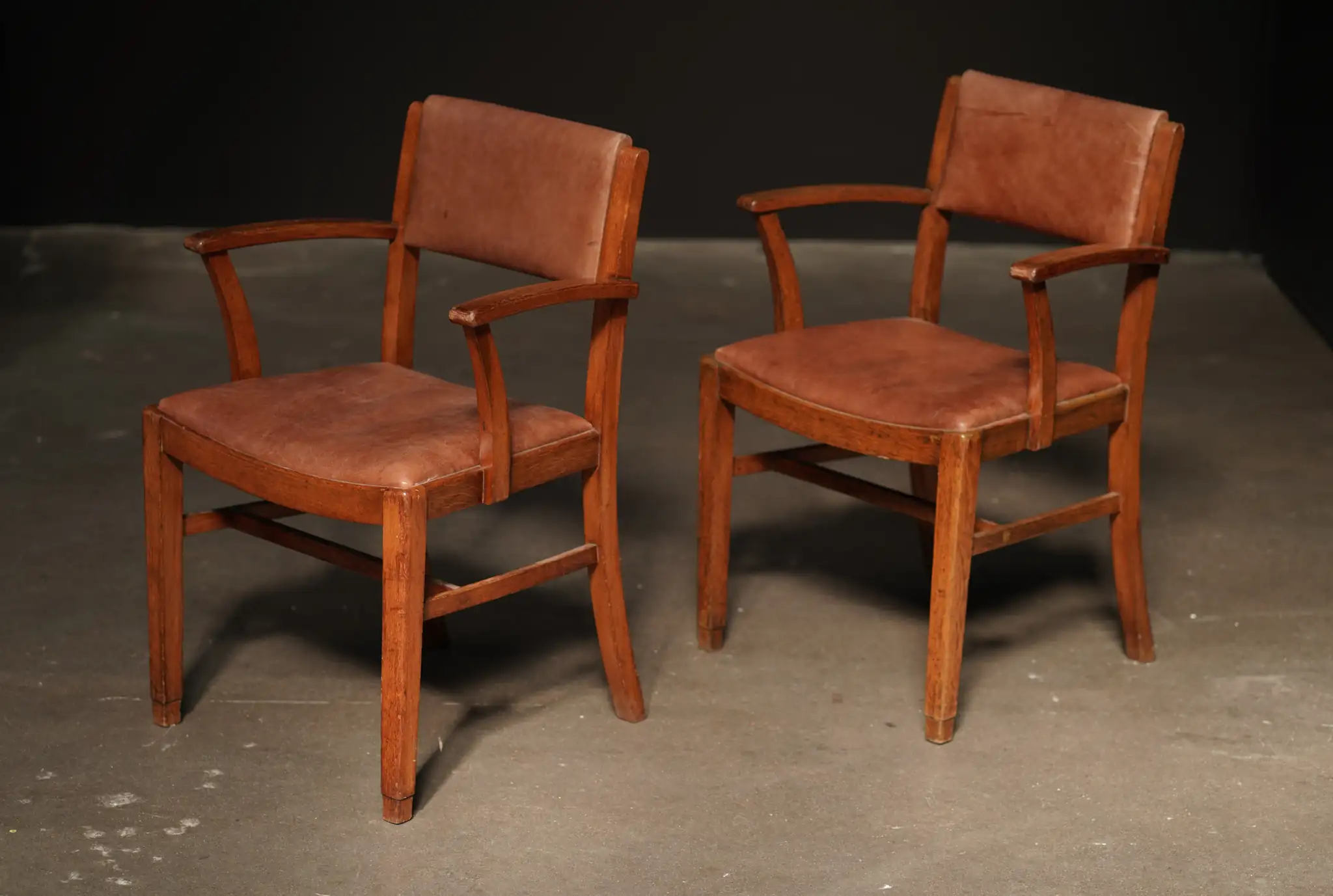 Pair of Leather & Wood Armchairs