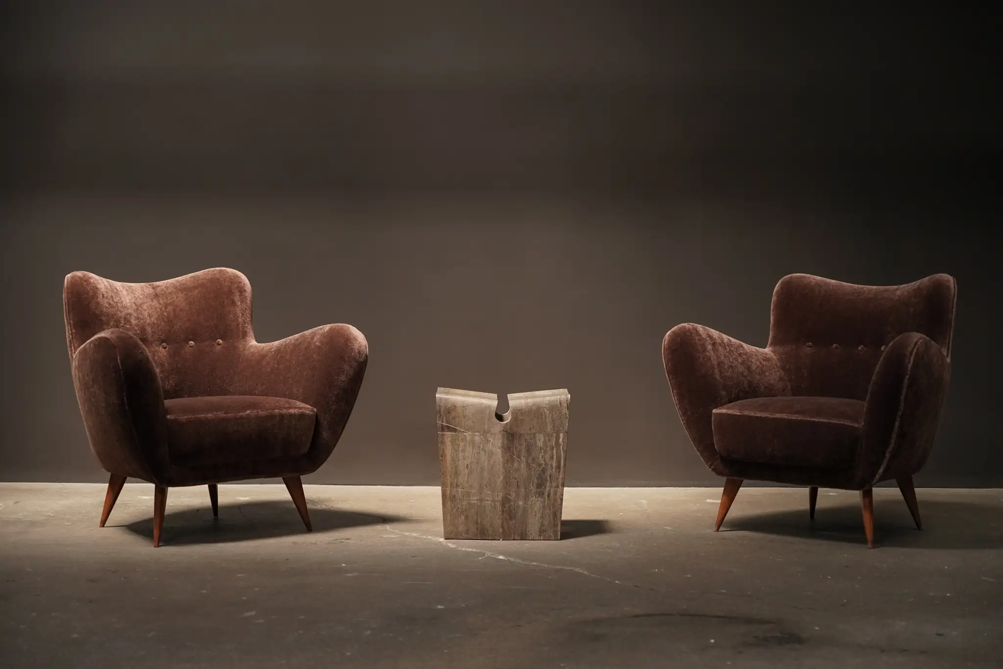 Pair of Guglielmo Veronesi Lounge Chairs, Cocoa Mohair