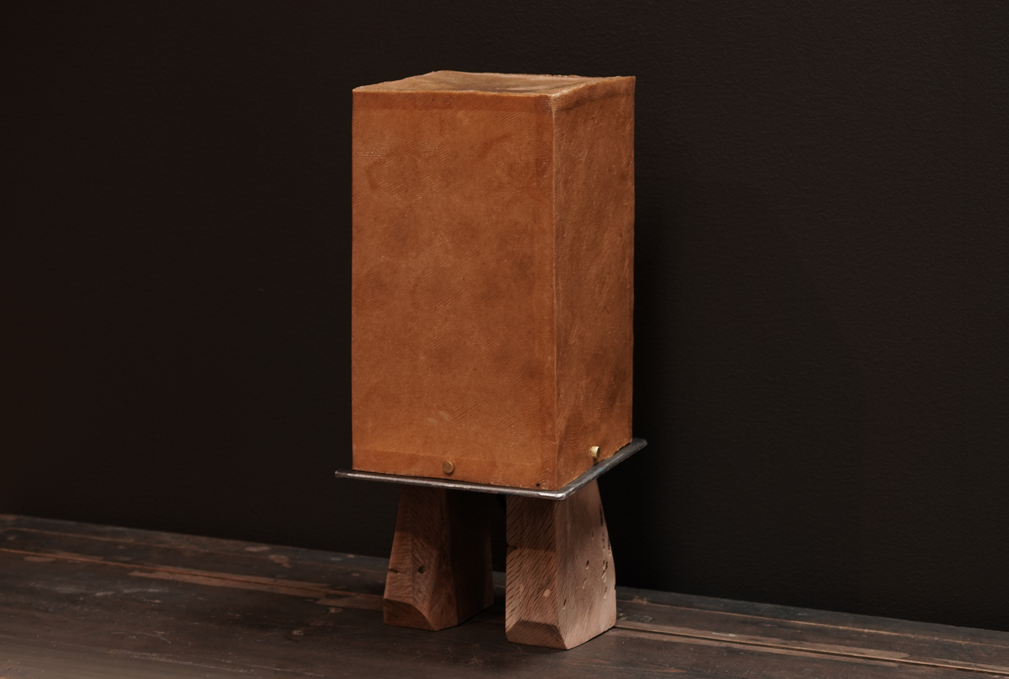Tall Amber Paper Lamp with Steel plate 