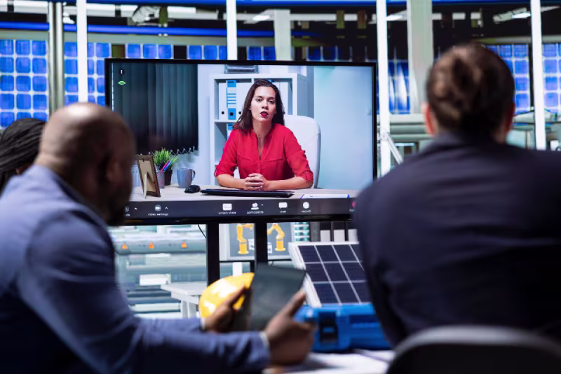  A diverse group of people attentively watching a video conference on a laptop, discussing NetSuite consulting needs post-go-live.