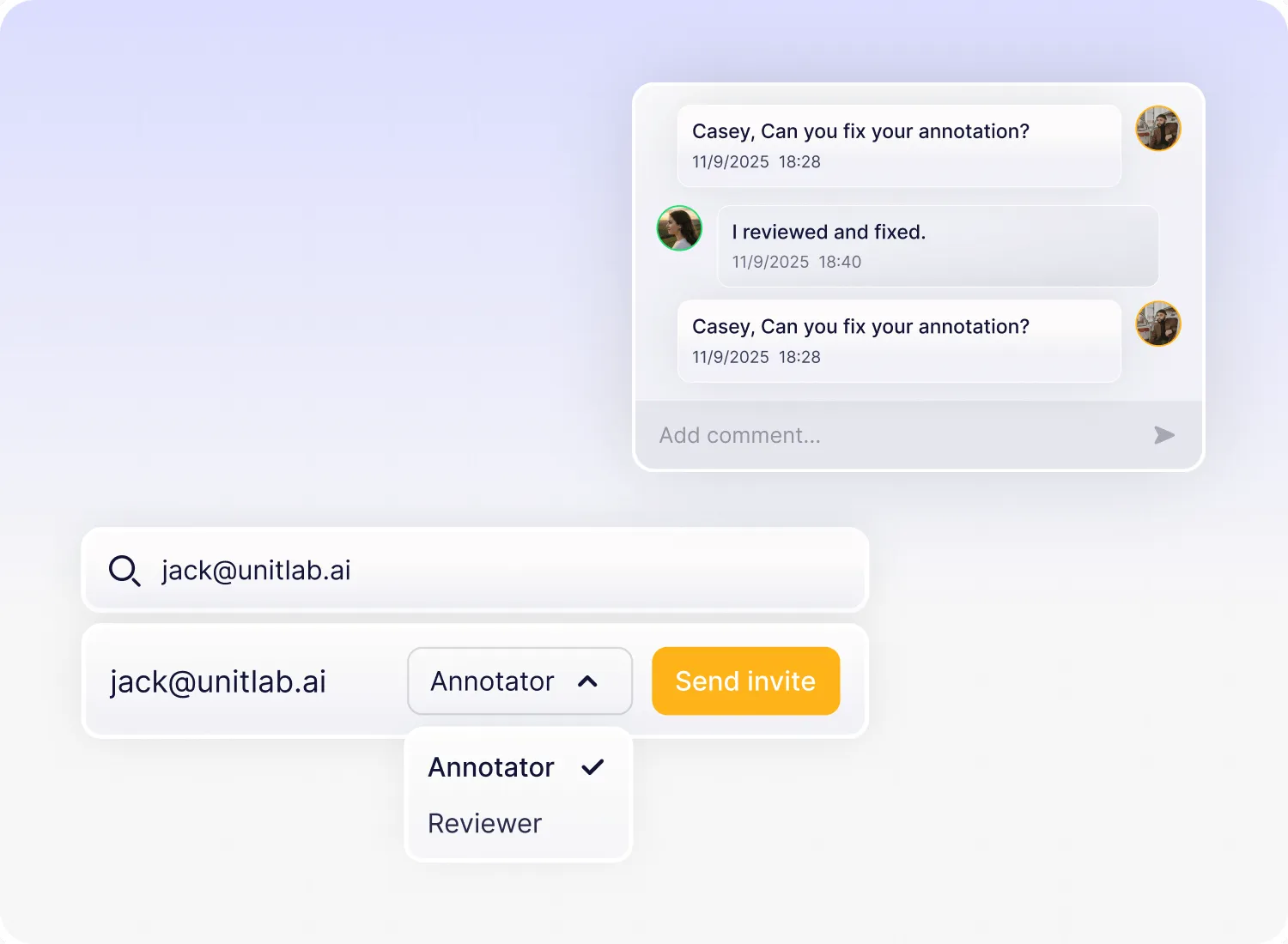 Team collaboration and review in Unitlab AI