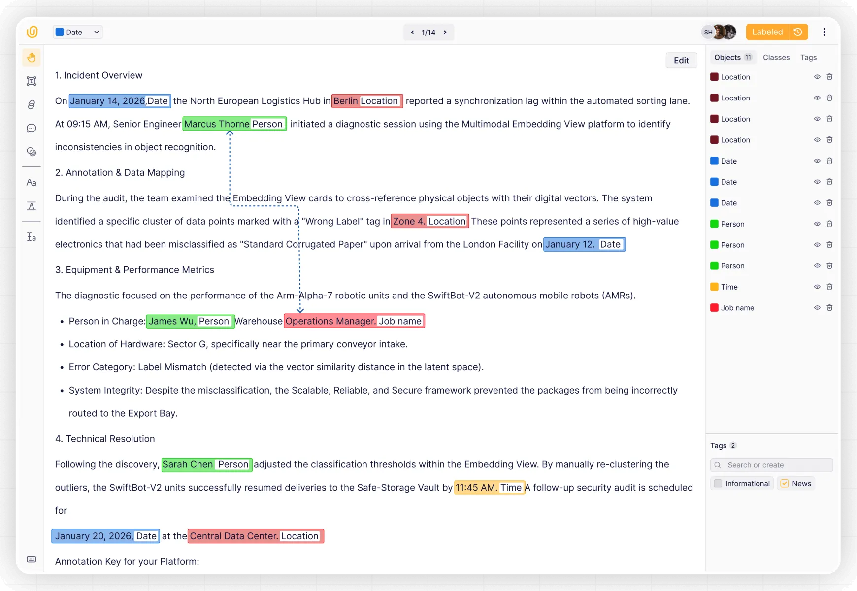 Document annotation interface in Unitlab AI