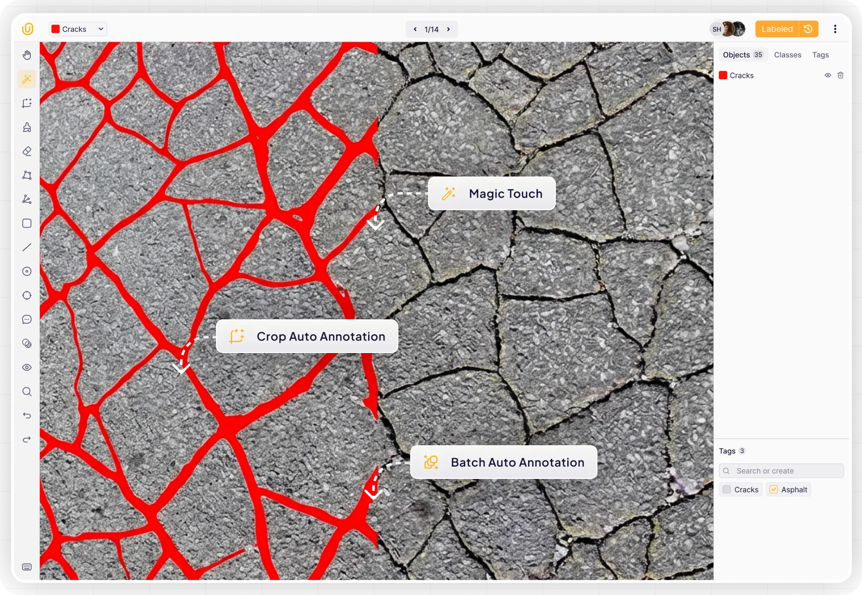 Image annotation interface in Unitlab AI