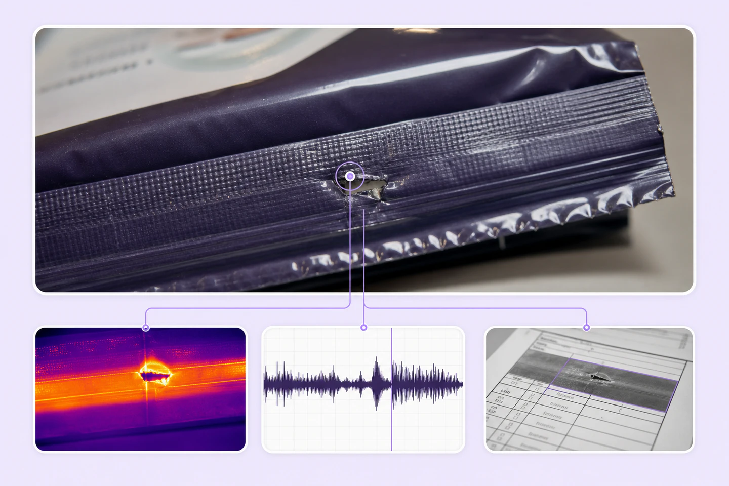 Cross-Modal Annotation Package seal defect connected to thermal, audio, and inspection document evidence