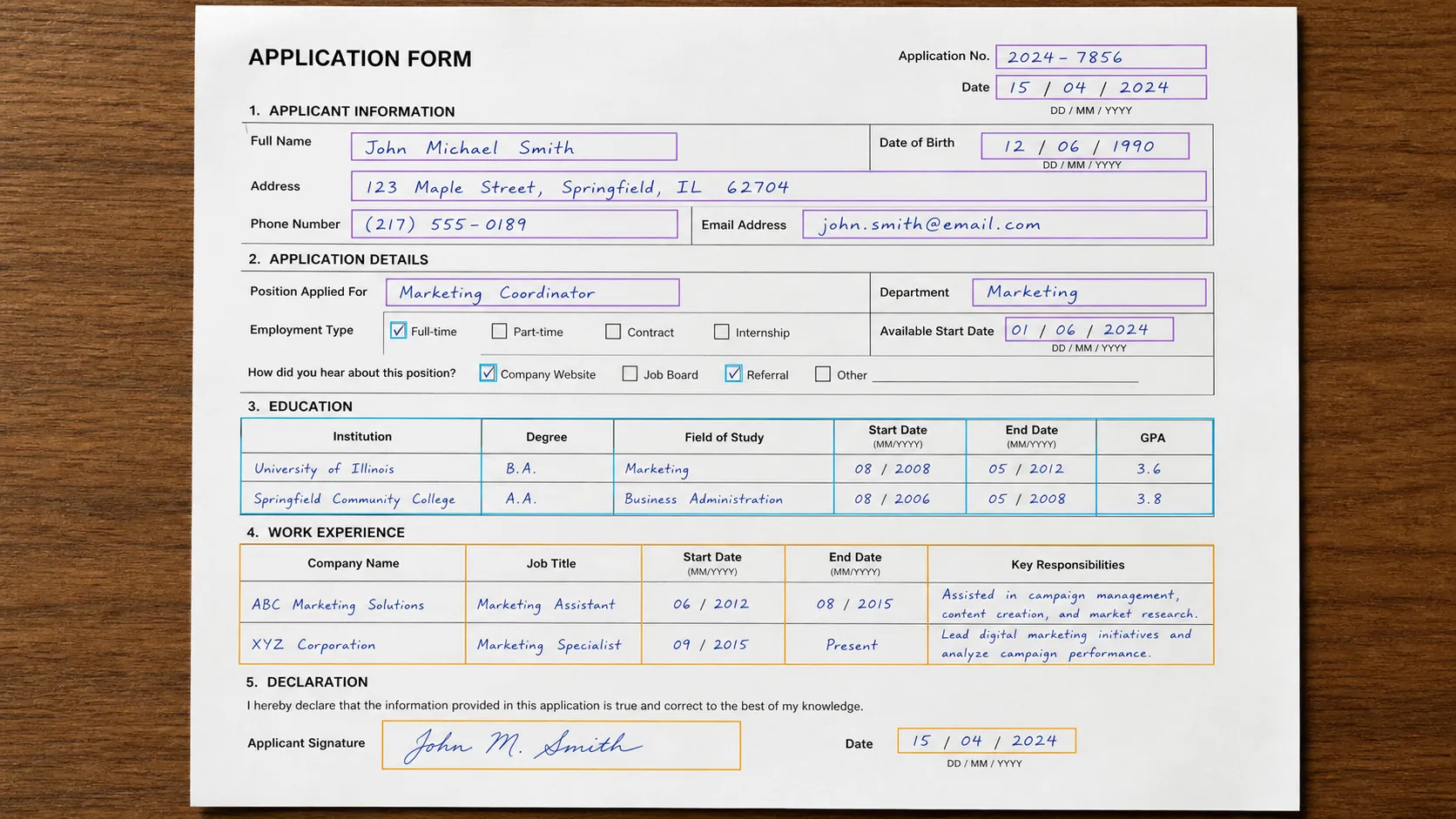Structured PDF text, image regions, and table cells selected for extraction.