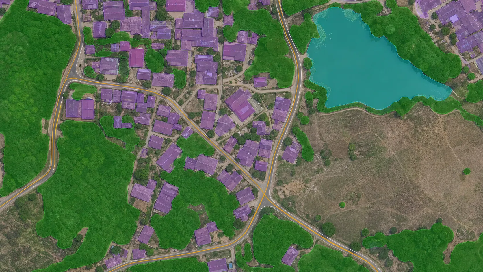 Aerial residential landscape for land-use and land-cover classification.