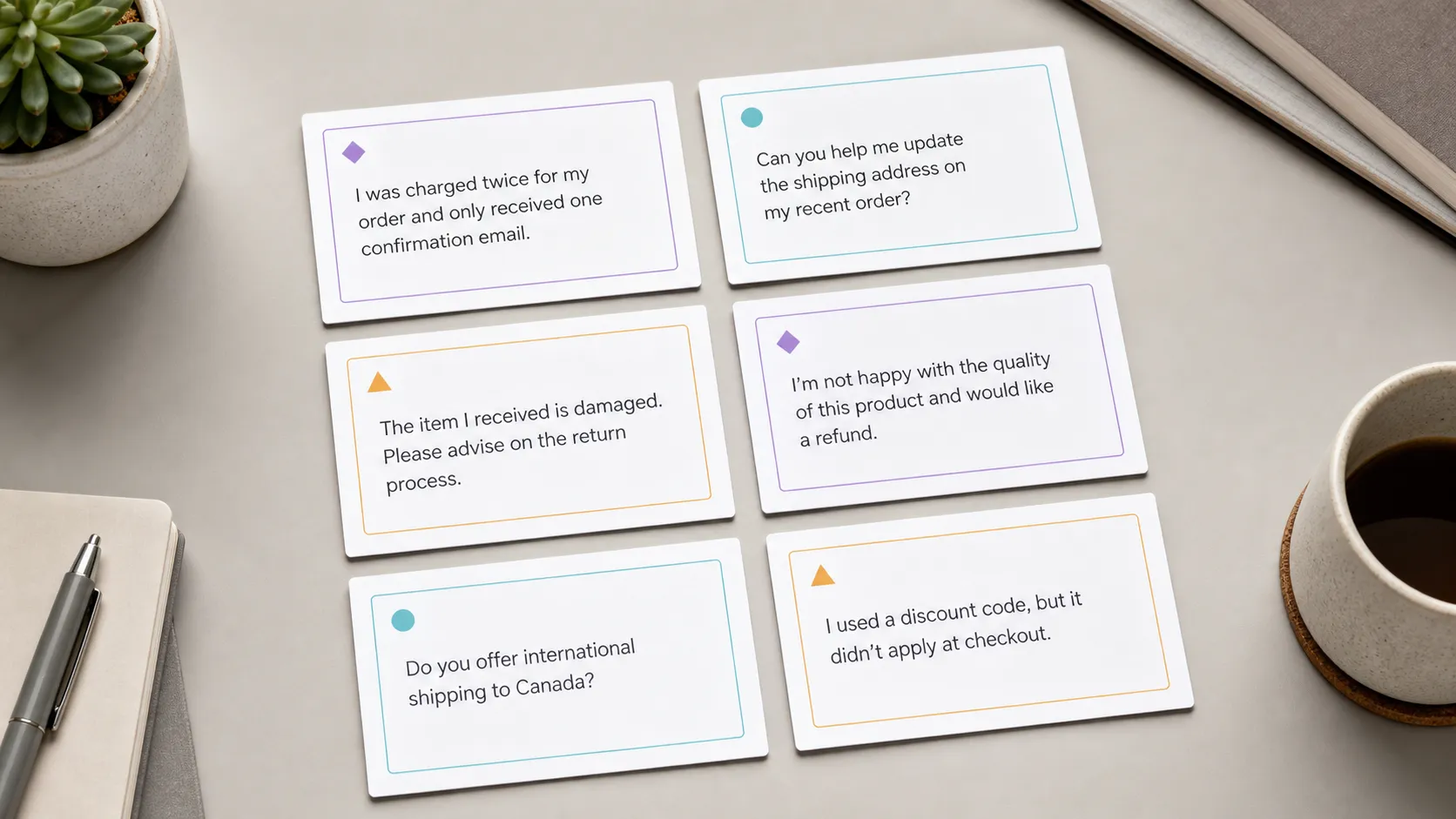 Customer message with AI-suggested intent labels refined by a reviewer.