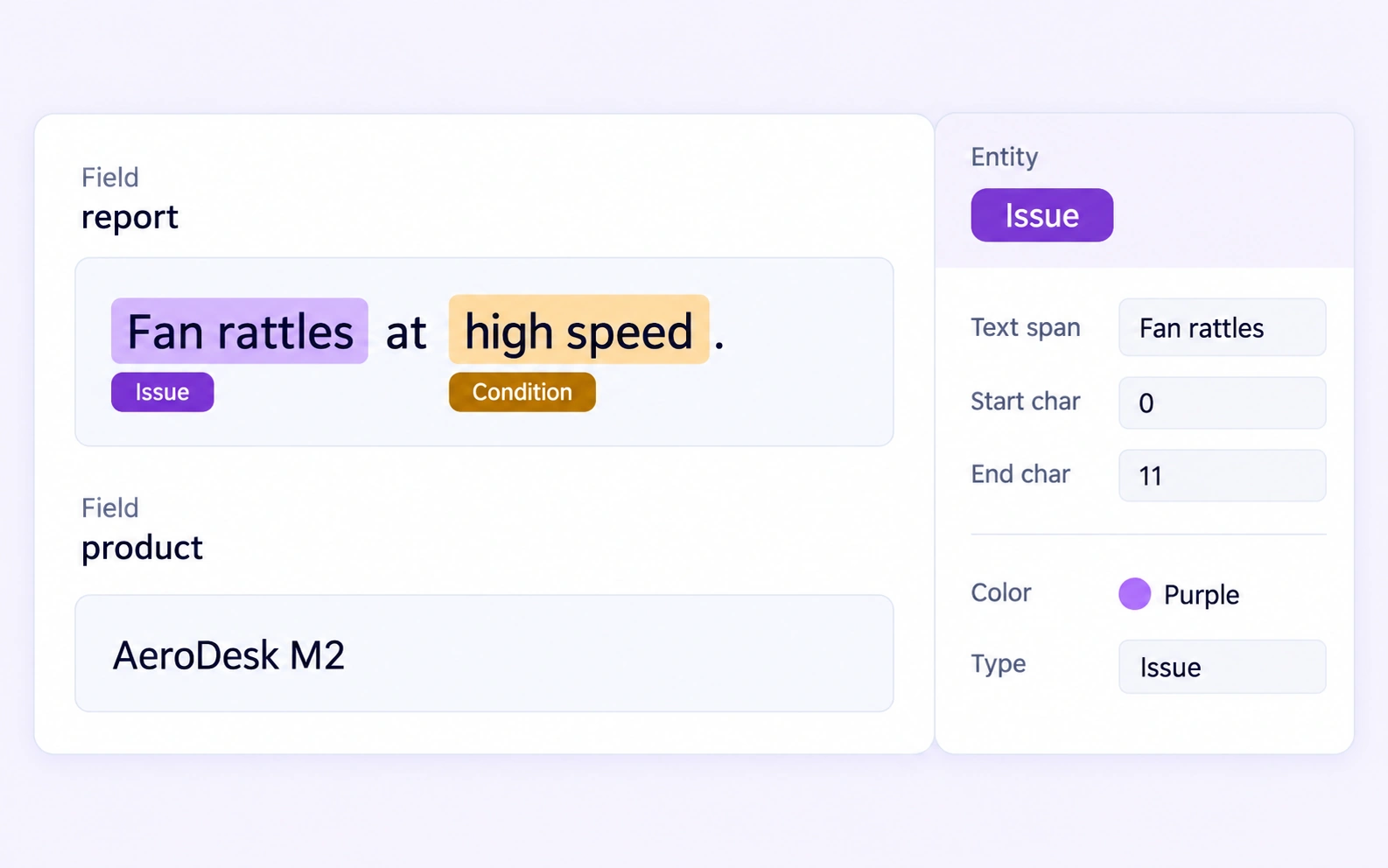 Issue and Symptom Labels in a native CSV record annotation example Issue and Symptom Labels in a native CSV record annotation example