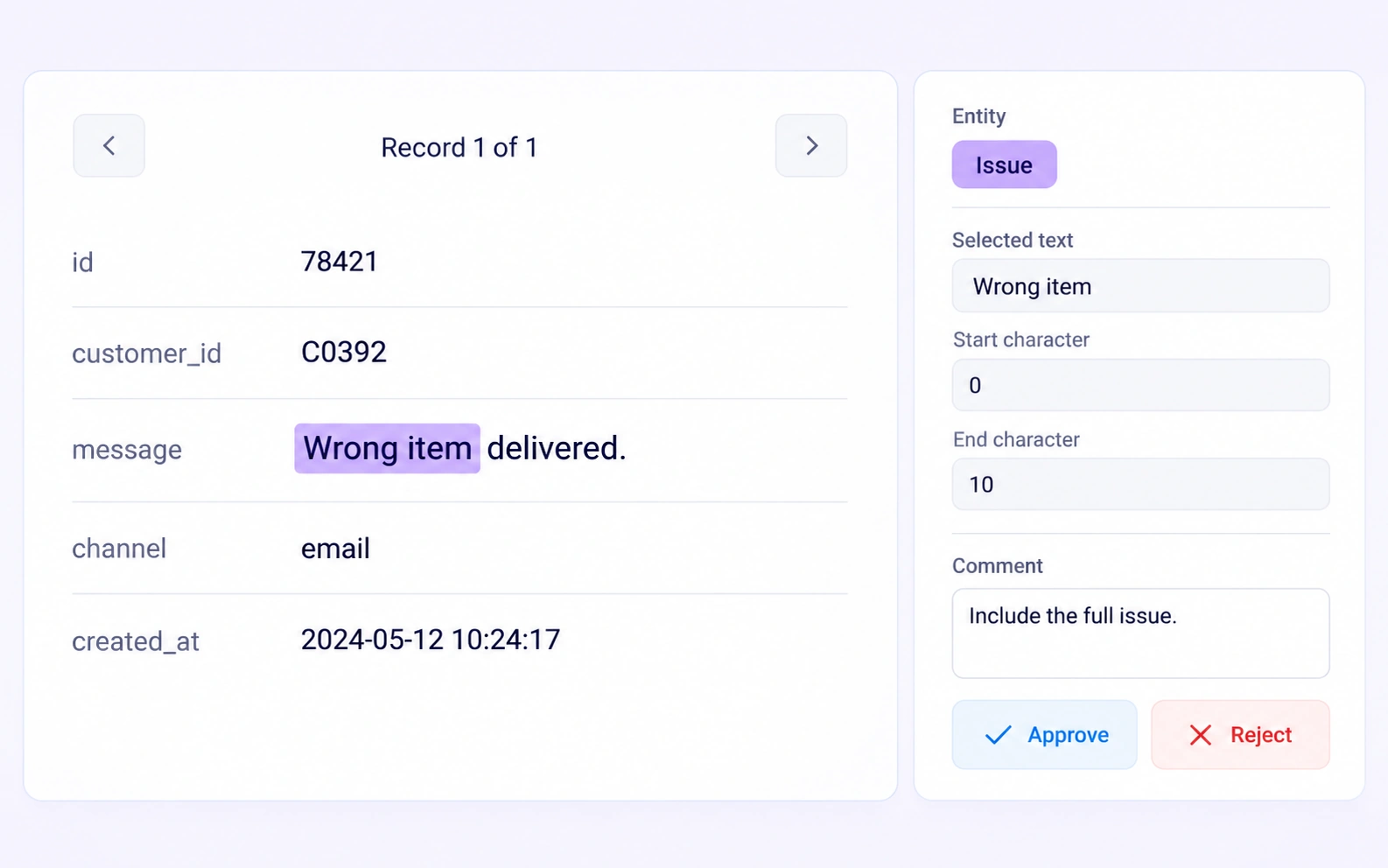 Expert Ticket Review in a native CSV record annotation example Expert Ticket Review in a native CSV record annotation example