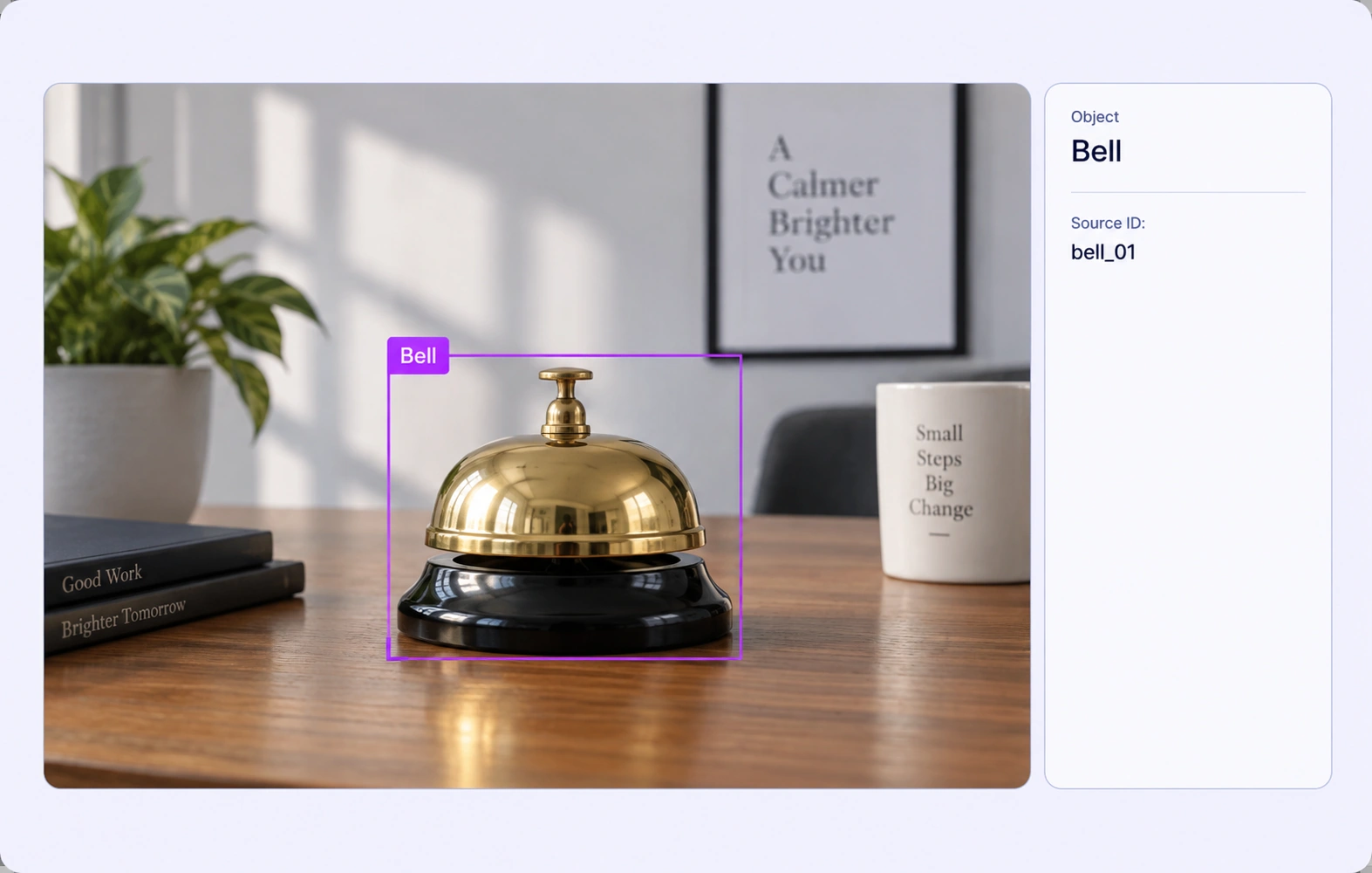 A visual source box marks a desk bell and records its source identifier.