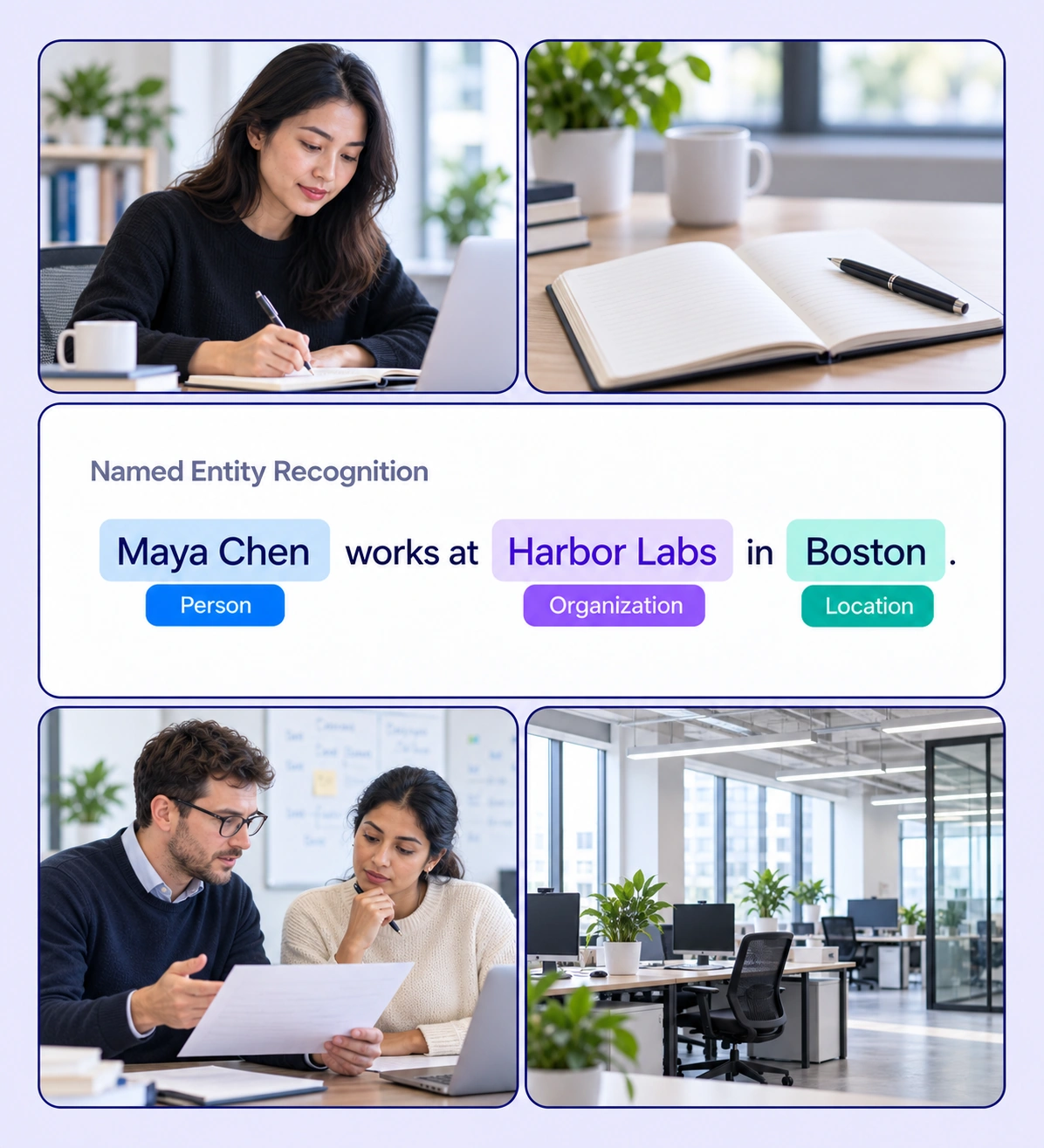 Named Entity Recognition example with source-data annotations and contextual photographs. Named Entity Recognition example with source-data annotations and contextual photographs.