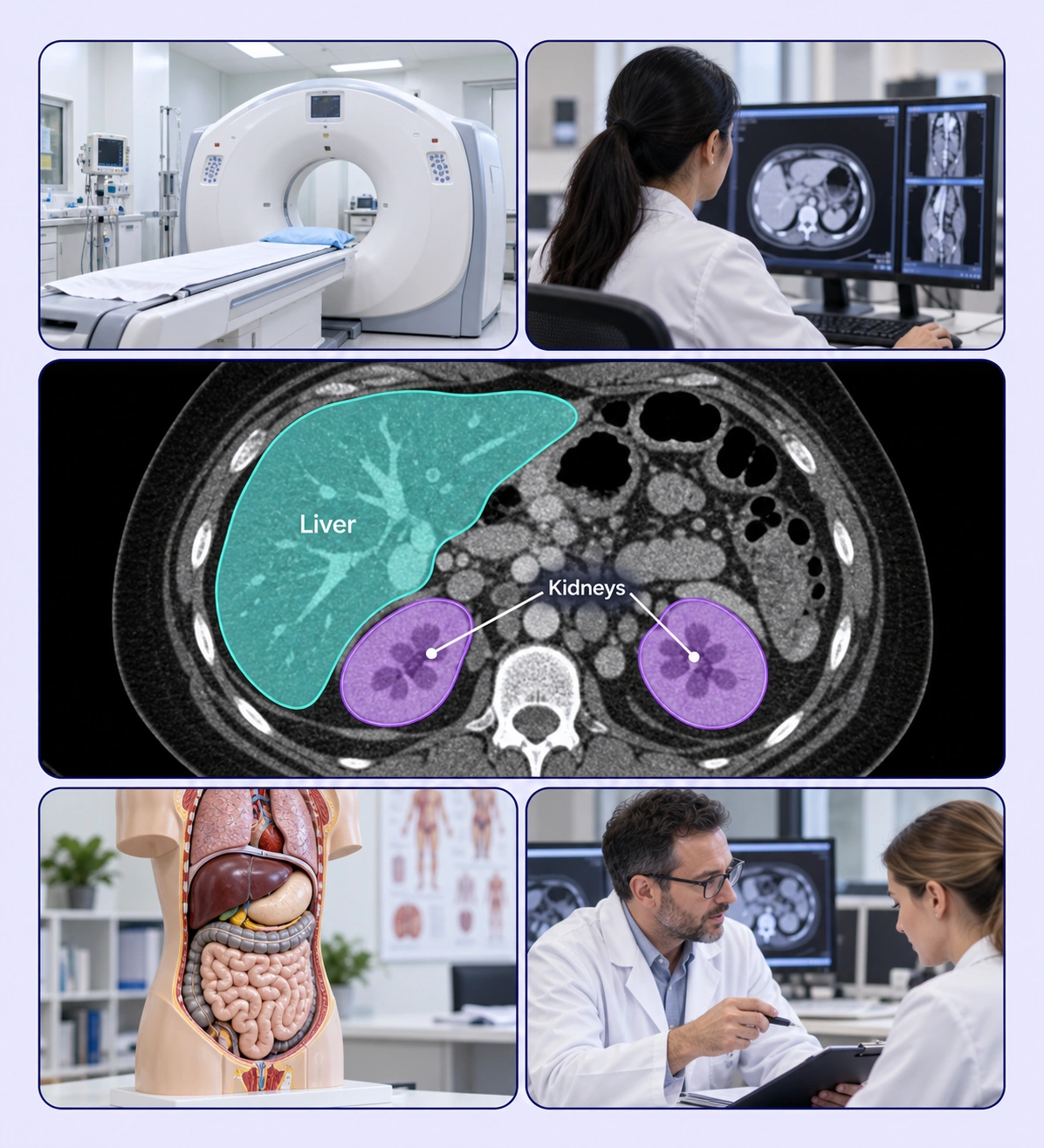 Organ & Anatomy Segmentation example with source-data annotations and contextual photographs.