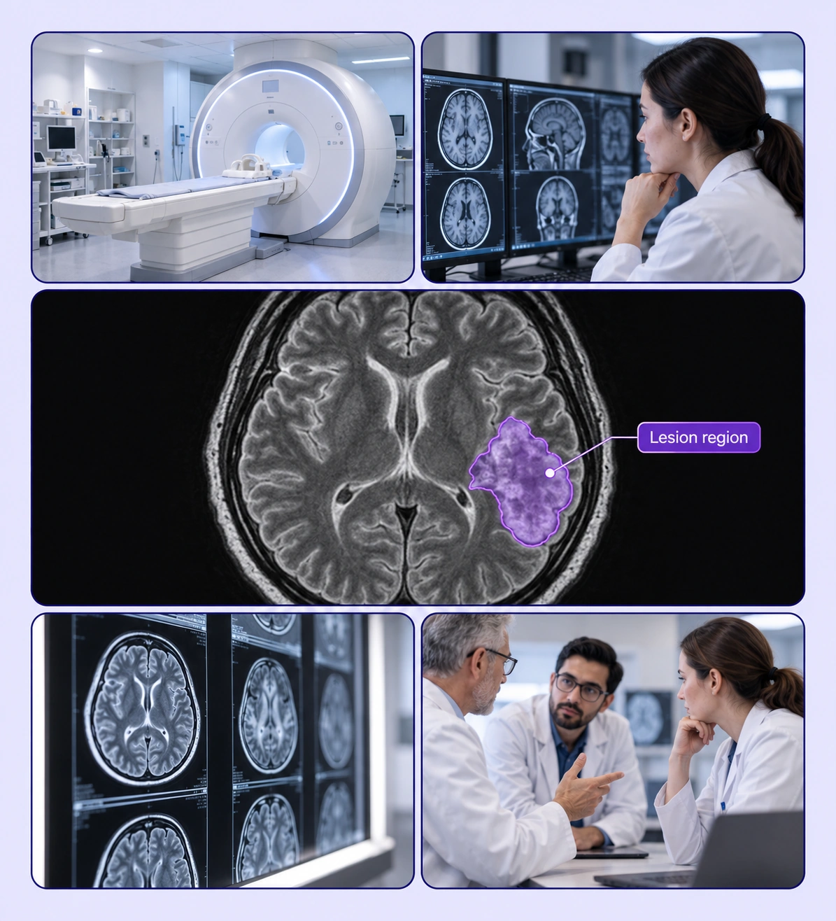Tumor & Lesion Segmentation example with source-data annotations and contextual photographs.