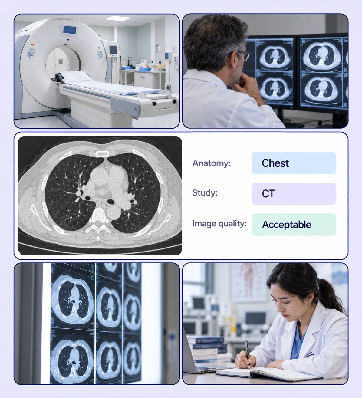 Medical Image Classification example with source-data annotations and contextual photographs.