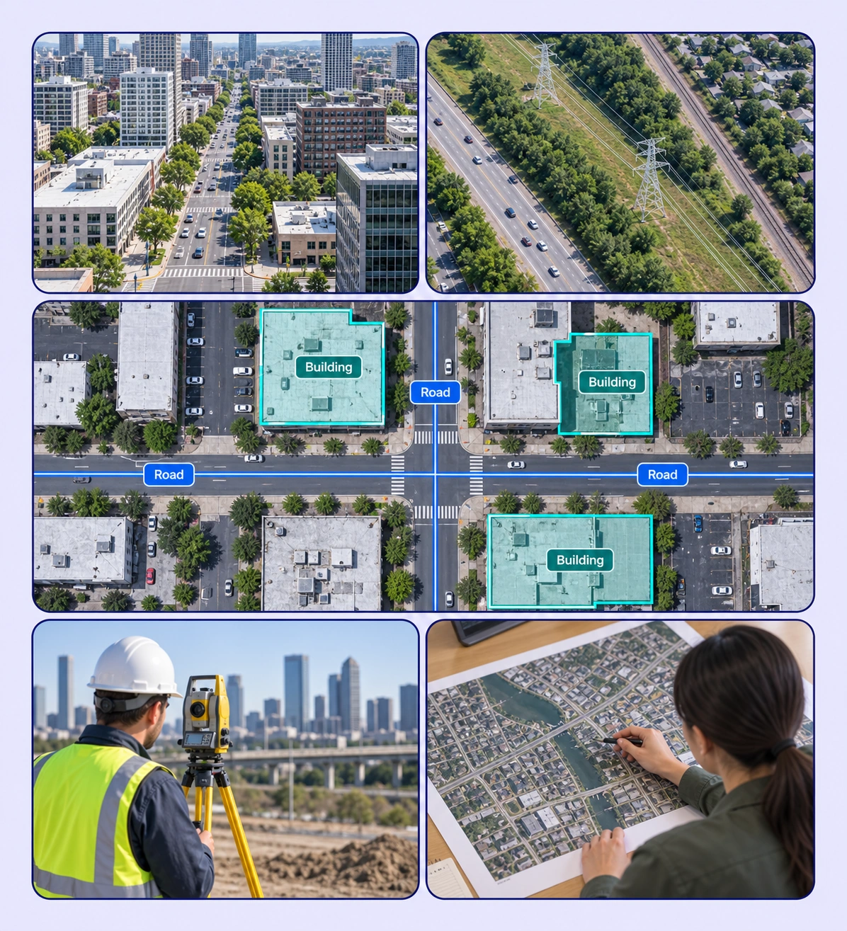 Infrastructure & Urban Mapping example with source-data annotations and contextual photographs.