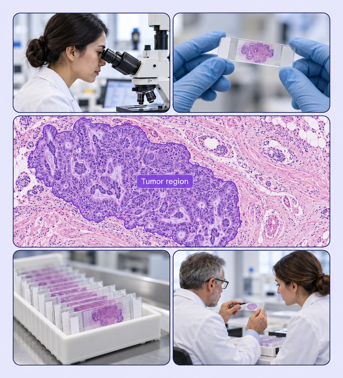 Tumor Region Identification example with source-data annotations and contextual photographs.