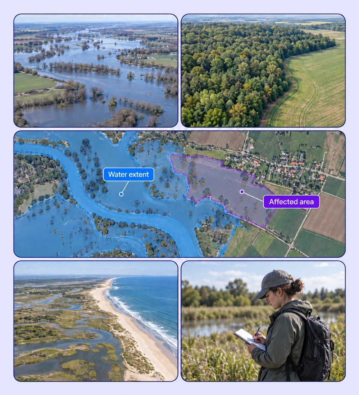 Environmental Monitoring example with source-data annotations and contextual photographs.