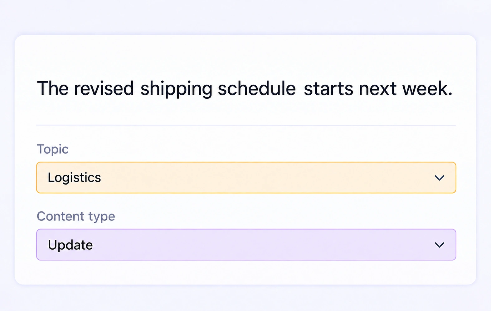 Text assigned Logistics topic and Update content-type labels. Text assigned Logistics topic and Update content-type labels.