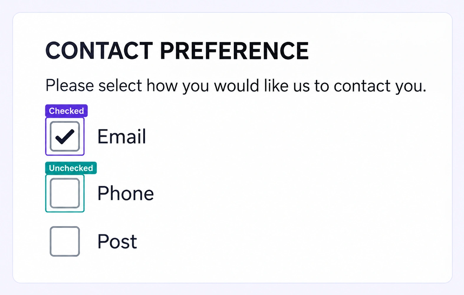 Form checkboxes labeled Checked and Unchecked. Form checkboxes labeled Checked and Unchecked.
