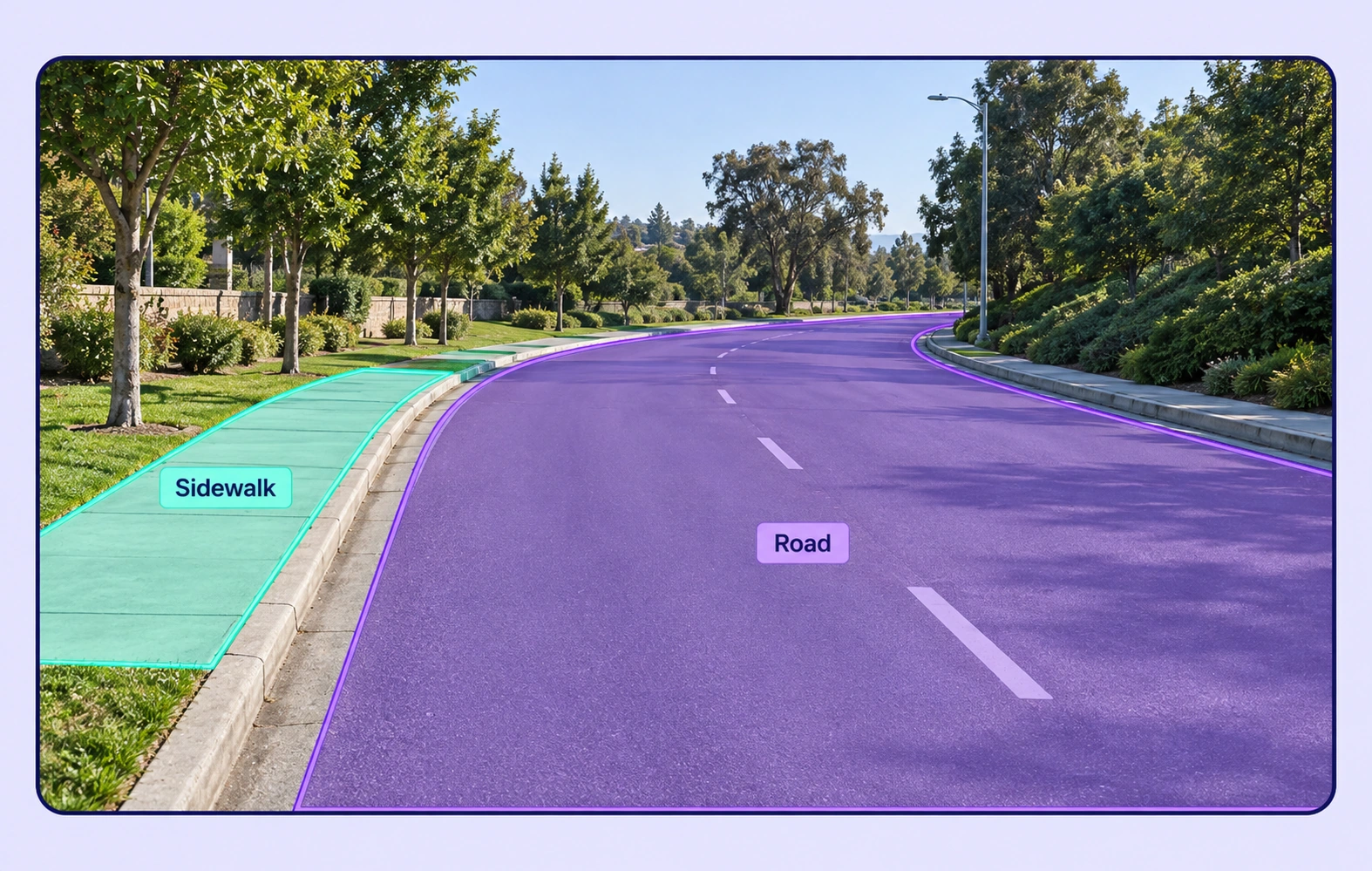 Drivable-Area Segmentation annotation example showing the source data and task-specific labels.