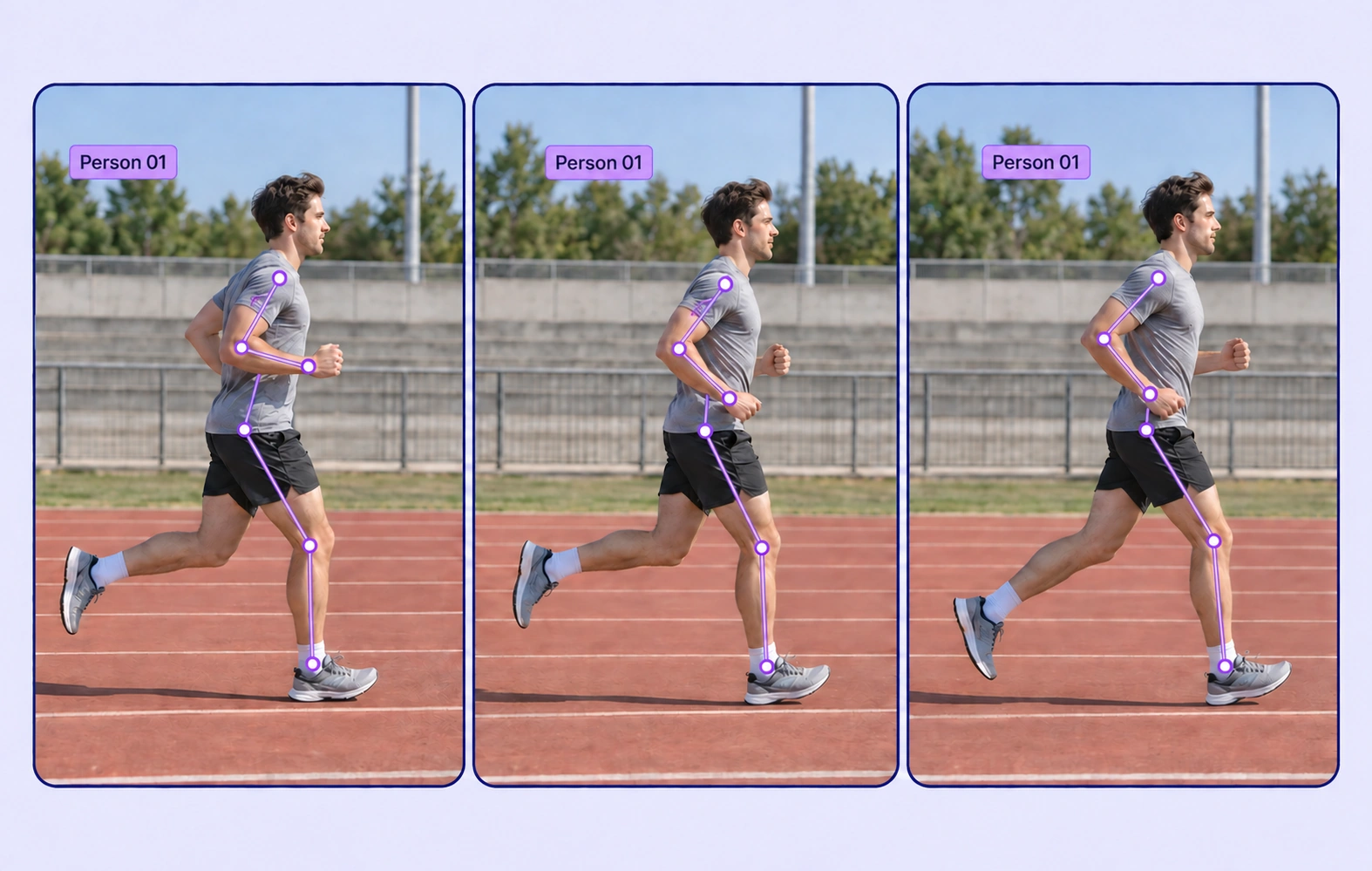 The same Person 01 pose is labeled across three running frames.