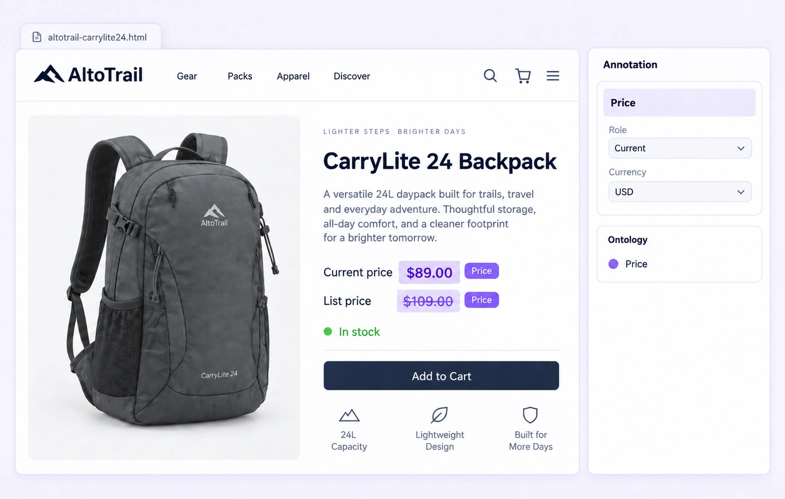 Different labeled price roles on a product offer