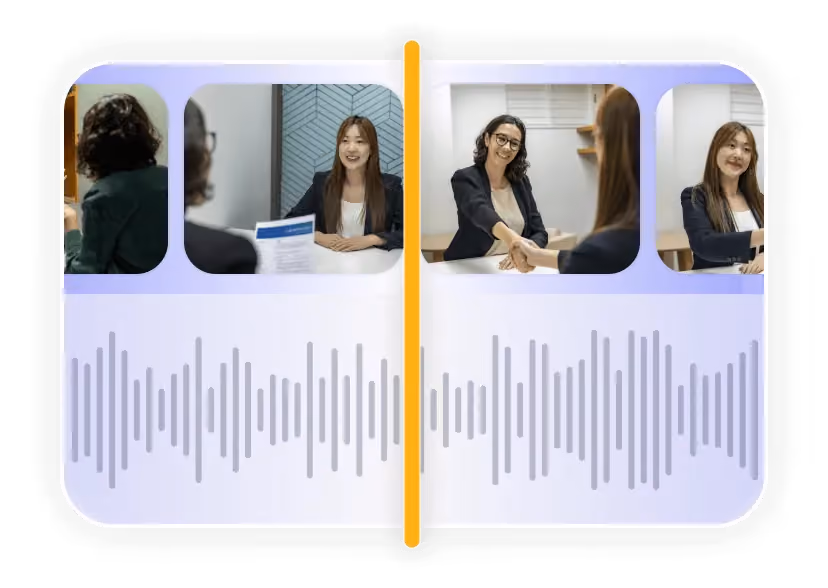 Video frames aligned with an audio waveform and a shared playhead.